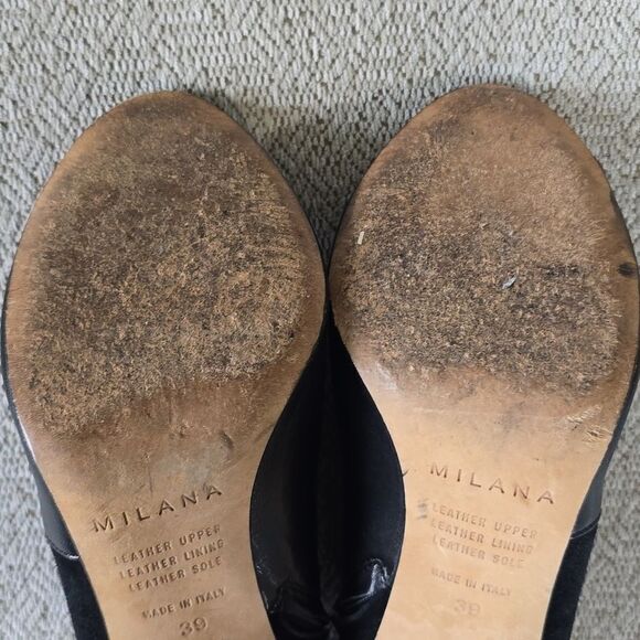 Milana Black Leather Peep Toe Made In Italy Heels - Size 39 - Picture 14 of 16